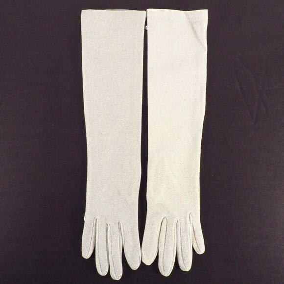 Vintage Womens Opera Gloves Size M Metalic Silver NOS 15 Inch Long Hello 80s - Picture 4 of 9